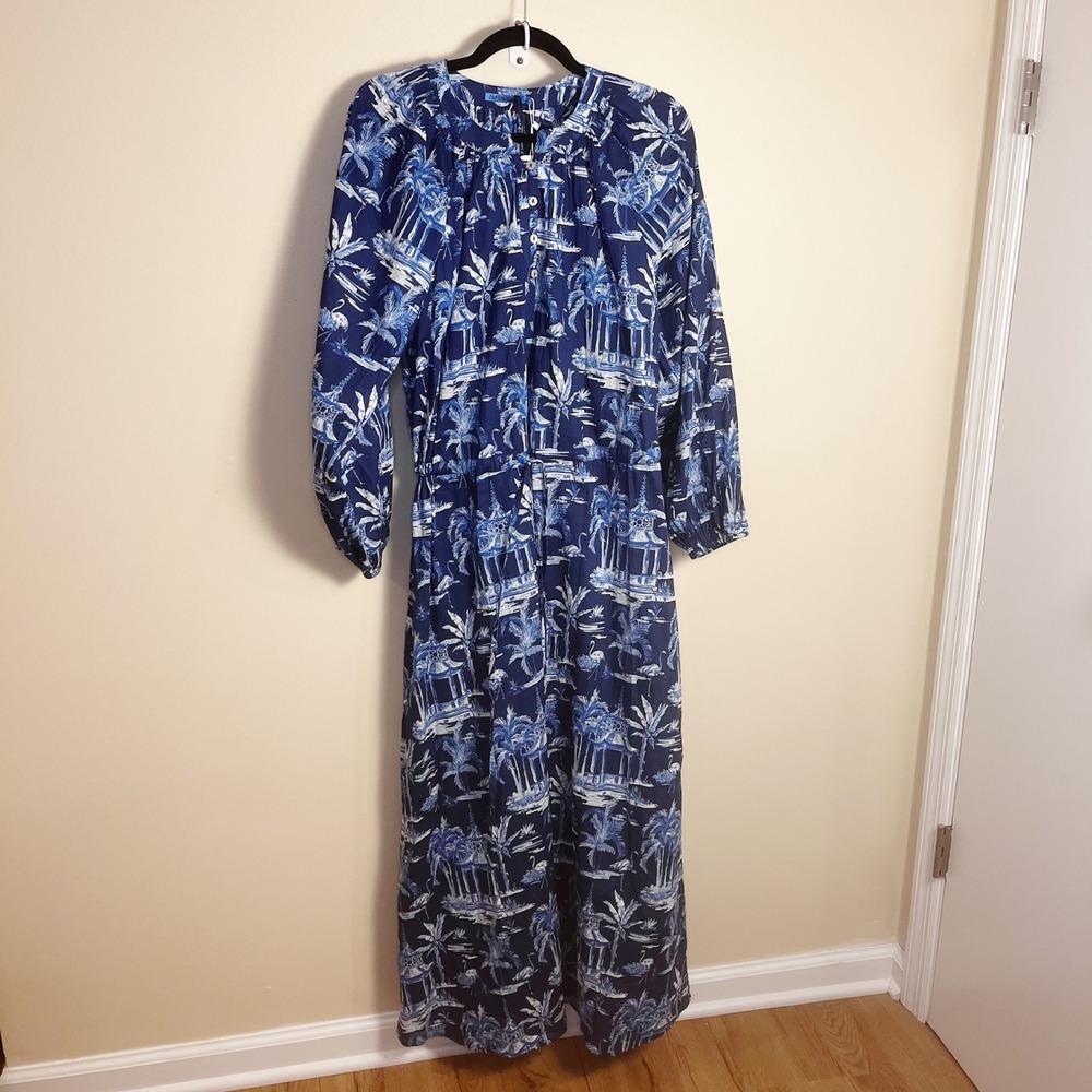 J.McLaughlin Maxi Dress Womens M Blue Filipa de Abreu Toile Cotton Long Sleeve‎ - Picture 3 of 11